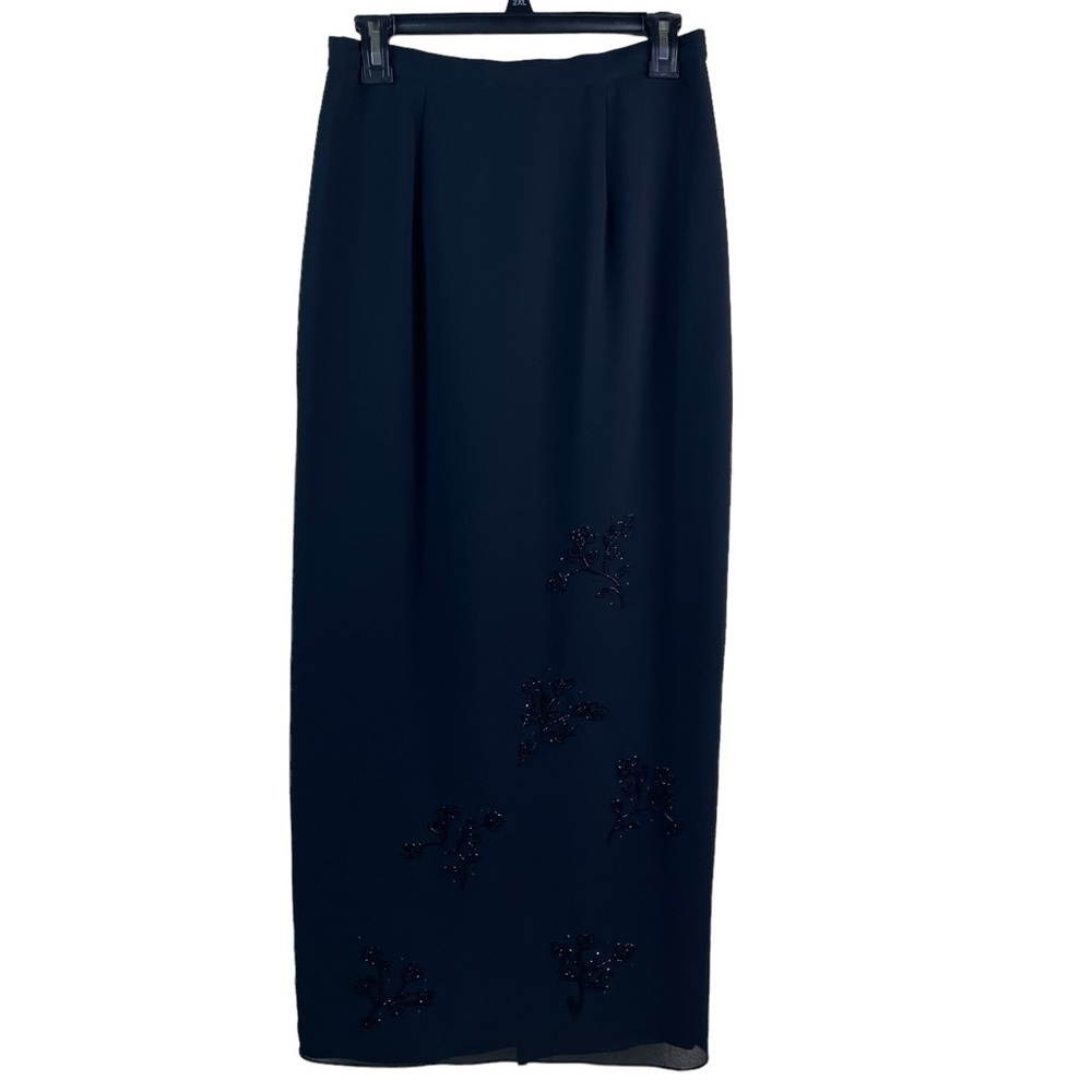 After Dark Formal Black Floral Beaded Long Cocktail Maxi Skirt Size 6